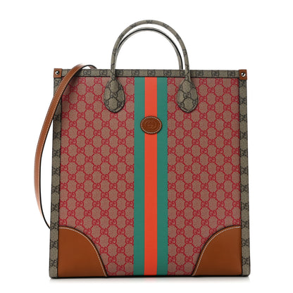 Gucci X DANS LE VERT GG Supreme Monogram Cuoio Web Large Retro Interlocking Tote Beige Rosso Ebony Harness Brown 1 of 11