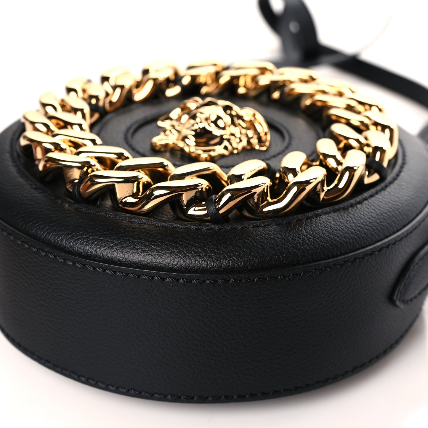 Calfskin Mini La Medusa Chain Round Crossbody Bag Black