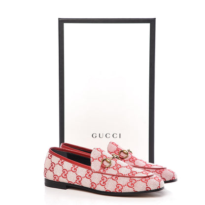Gucci Canvas GG Monogram Horsebit Womens Jordaan Loafers 35.5 Gardenia Hibiscus Red 9 of 9