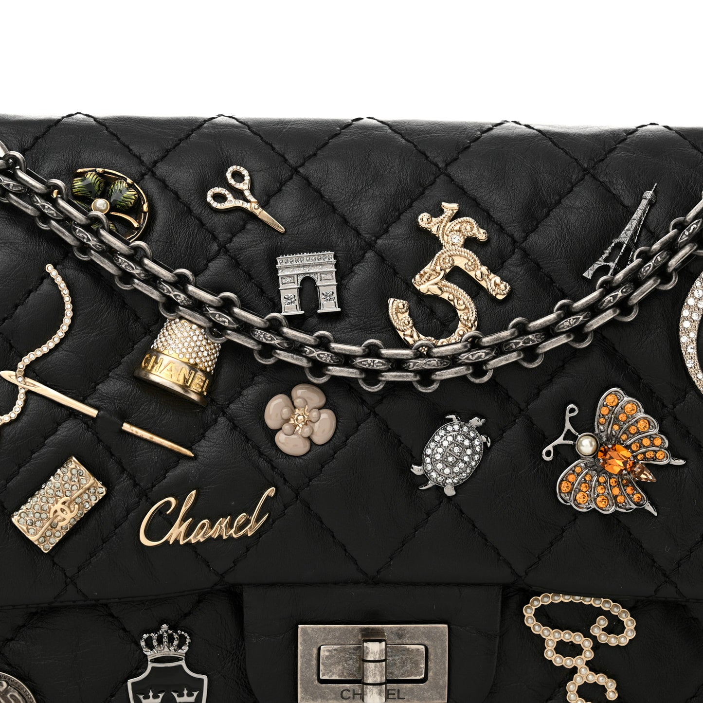 Aged Calfskin Lucky Charms 2.55 Reissue 225 Flap Black