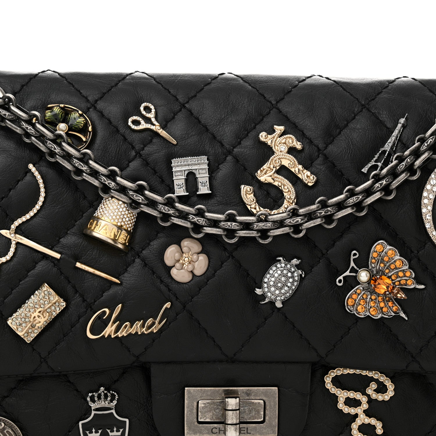 Chanel Aged Calfskin Lucky Charms 2.55 Reissue 225 Flap Black 8 of 13