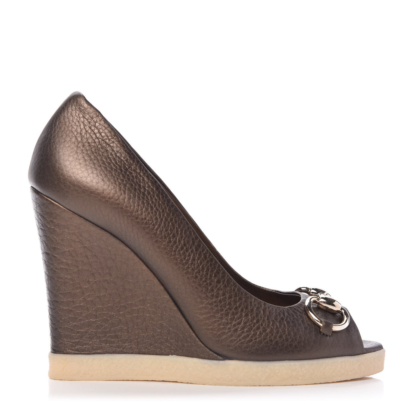 Metallic Cellarius Calfskin Horsebit Wedges 36 Winter Leaf