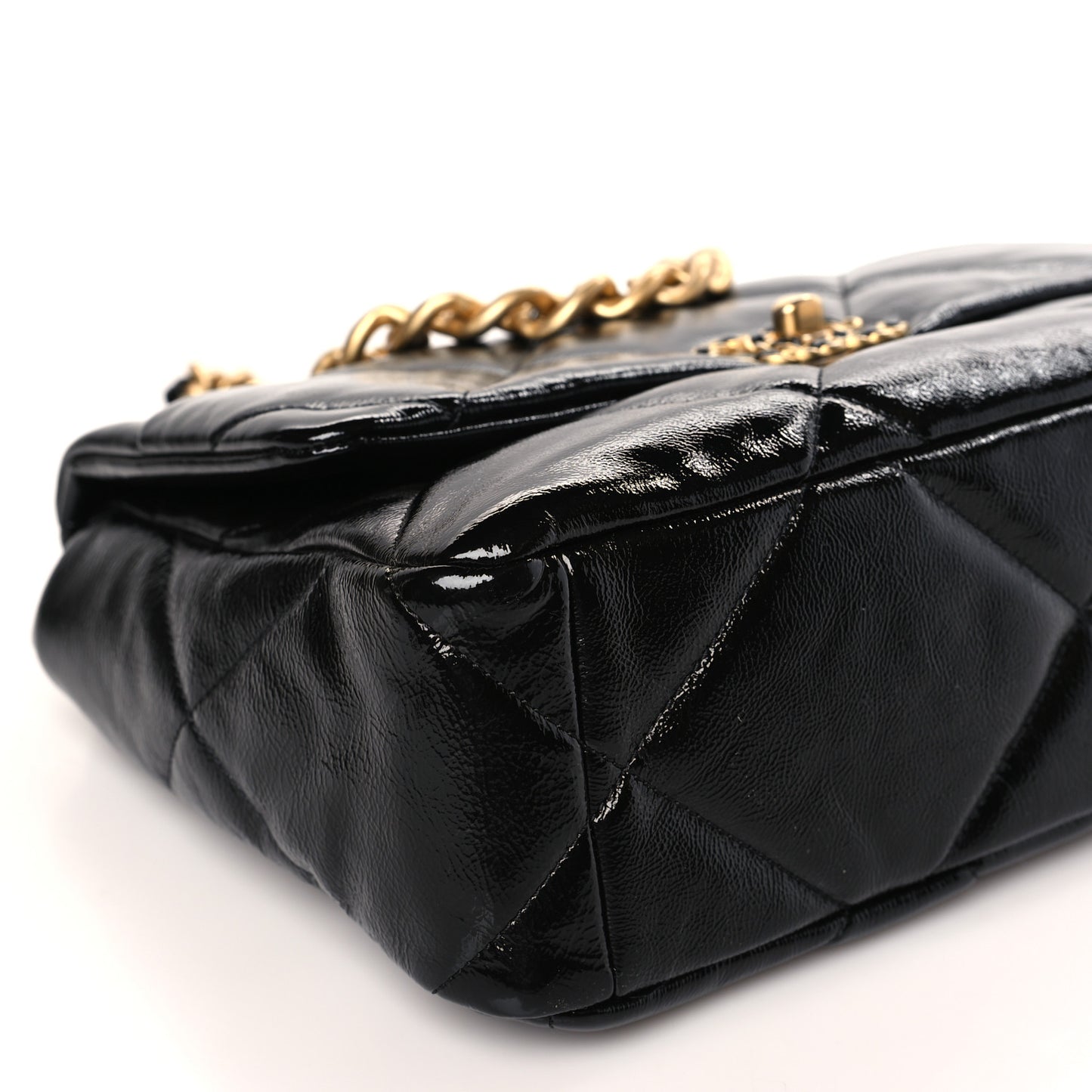 Shiny Crumpled Calfskin Quilted Large Chanel 19 Flap Black