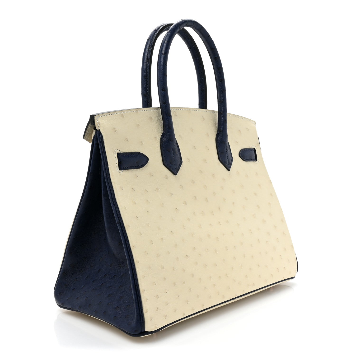Hermes Ostrich Horseshoe Birkin 30 Craie Bleu Iris 3 of 9