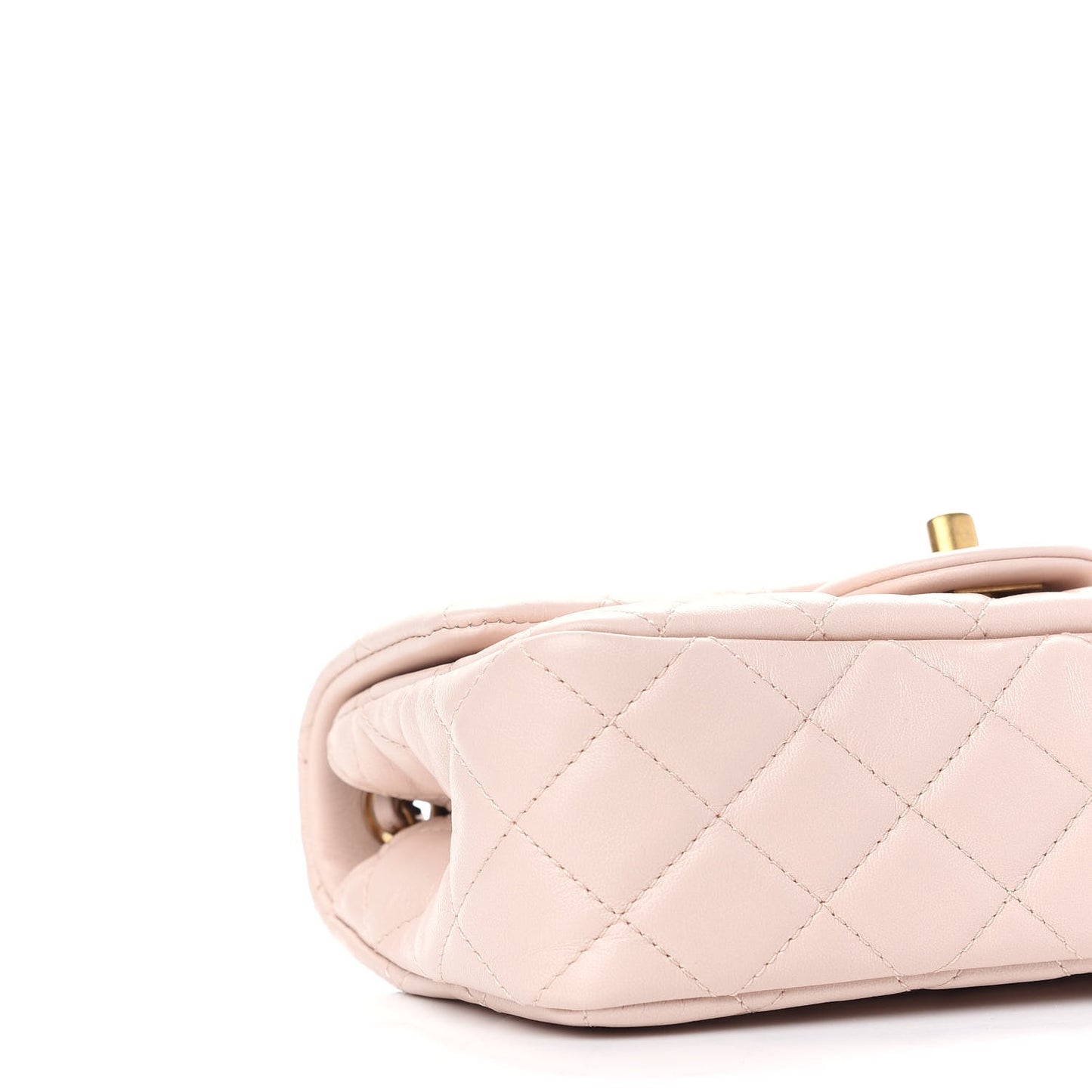 Lambskin Quilted Mini Rectangular Pearl Crush Flap Light Beige