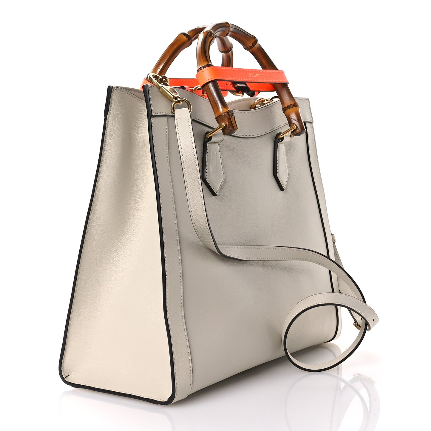 Wonka Grain Calfskin Medium Diana Tote Bag Mystic White Orange Fluo