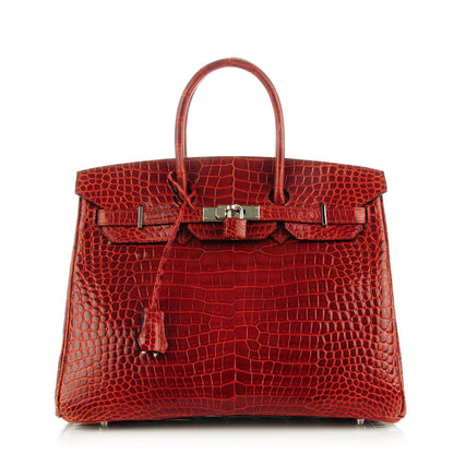 Hermes Shiny Porosus Crocodile Birkin 35 Rouge H 1 of 25