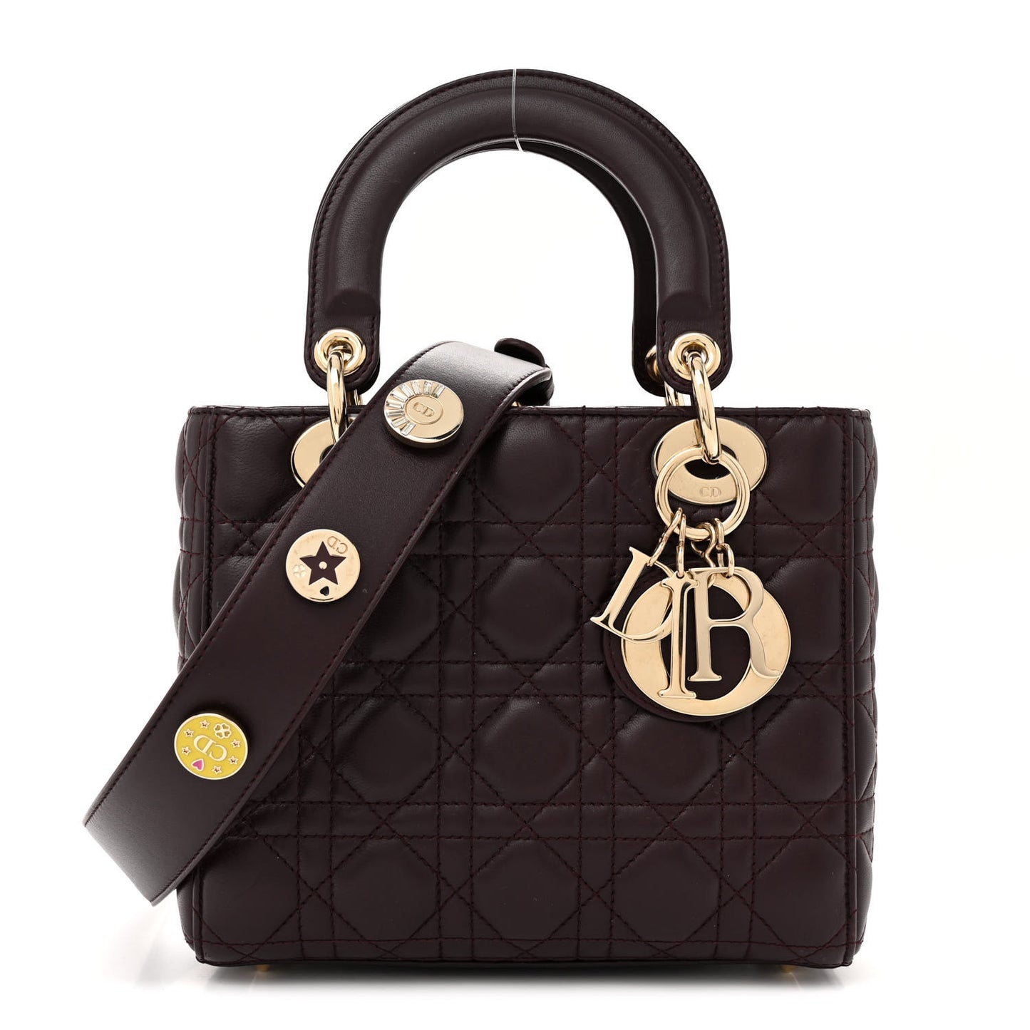 Lambskin Cannage Small Lucky Badges My Lady Dior Burgundy
