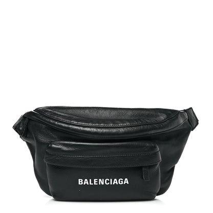 Balenciaga Smooth Calfskin Logo Large Everyday Beltpack Black White 1 of 11