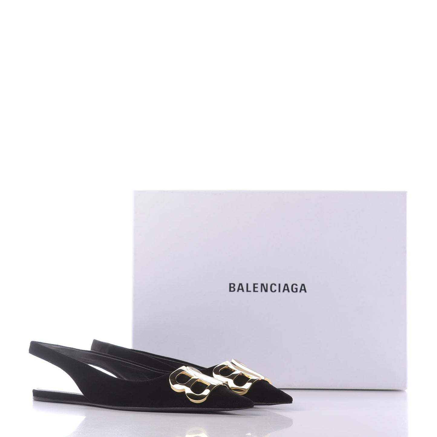Velvet BB Knife Pointy Toe Slingback Flats 36.5 Black