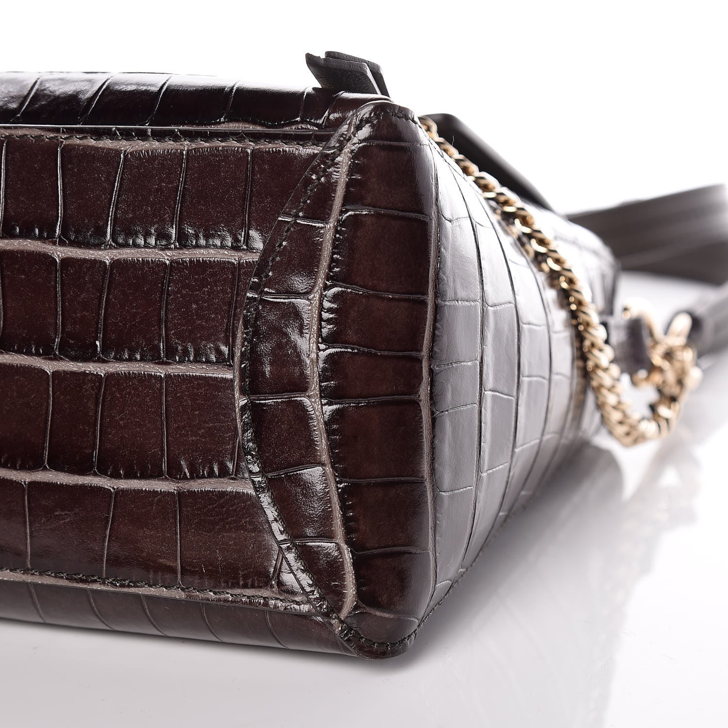 Chloe Calfskin Crocodile Embossed Small Faye Day Shoulder Bag Profound Brown 9 of 9