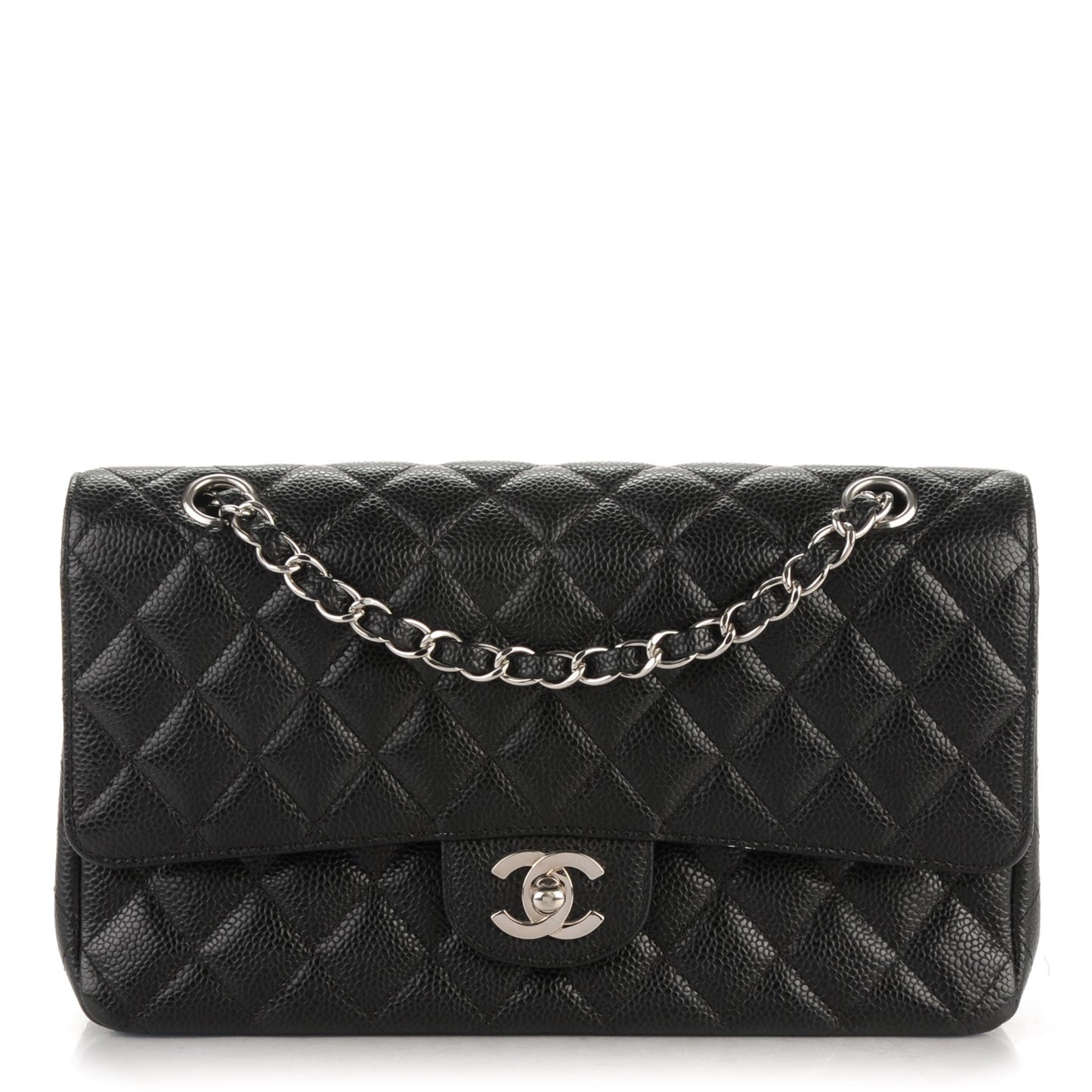 Caviar Quilted Medium Double Flap Black