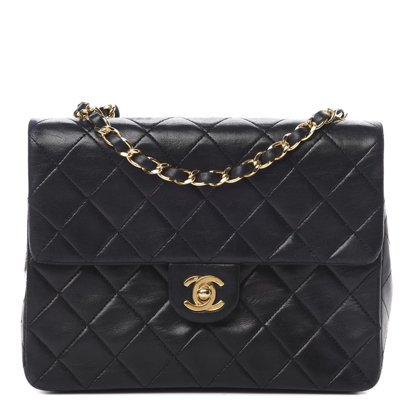 Lambskin Quilted Mini Square Flap Black