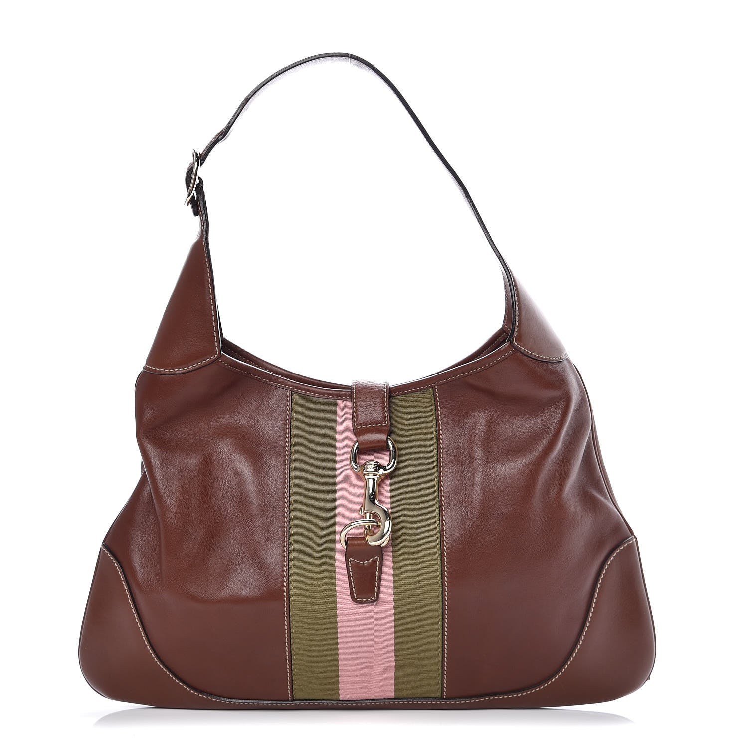 Gucci Calfskin Web Medium Jackie O Bouvier Hobo Brown 1 of 9