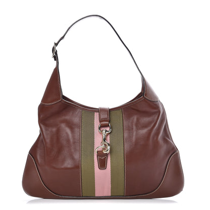 Gucci Calfskin Web Medium Jackie O Bouvier Hobo Brown 1 of 9