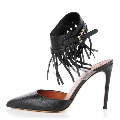 Valentino Garavani Grained Calfskin Fringe Illusion Ankle Wrap Pumps 36 Black 1 of 9