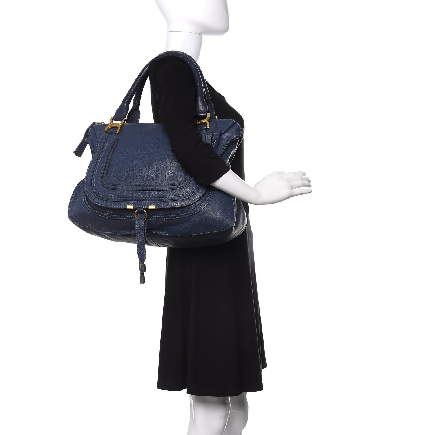 Chloe Calfskin Large Marcie Satchel Royal Navy 2 of 11