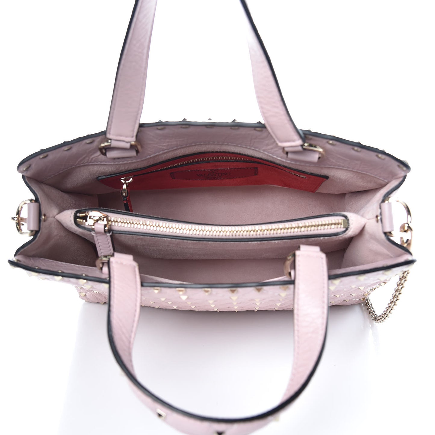 Craquele Nappa Rockstud Spike Tote Poudre