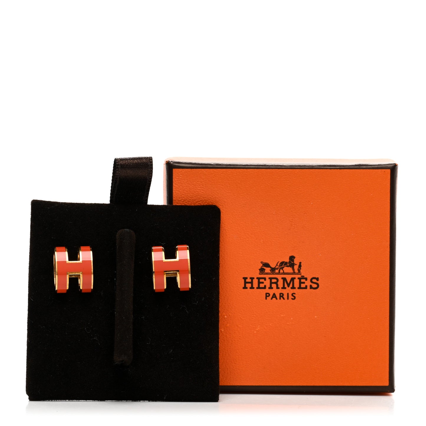 Gold Lacquered Mini Pop H Earrings Orange