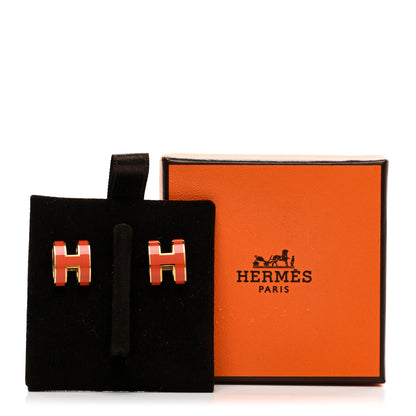 Hermes Gold Lacquered Mini Pop H Earrings Orange 5 of 5