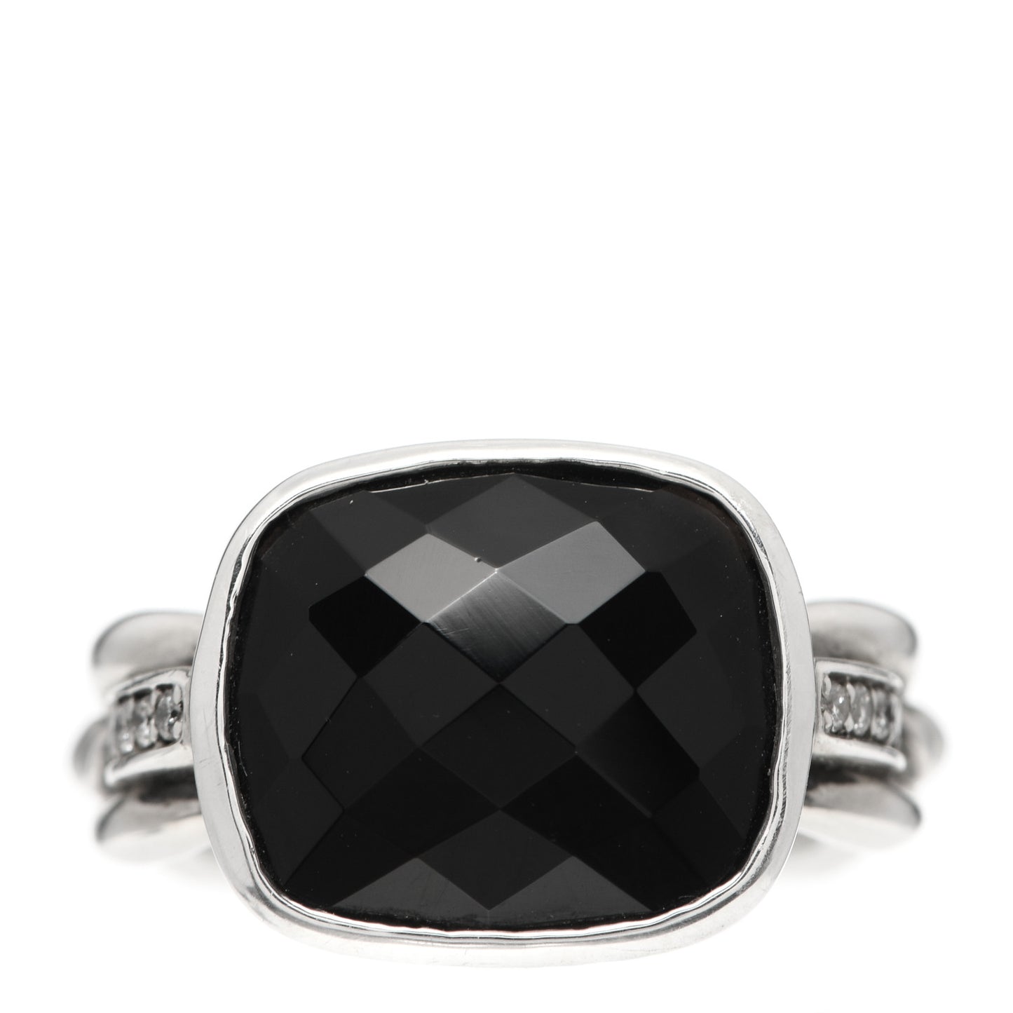 Sterling Silver Diamond Black Onyx Wellesley Link Ring 53 6.5