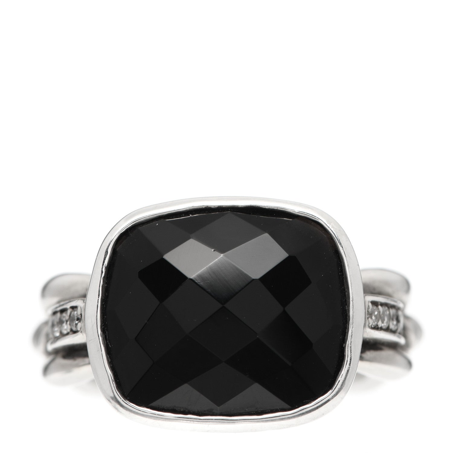 David Yurman Sterling Silver Diamond Black Onyx Wellesley Link Ring 53 6.5 1 of 5