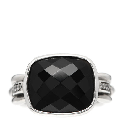 David Yurman Sterling Silver Diamond Black Onyx Wellesley Link Ring 53 6.5 1 of 5
