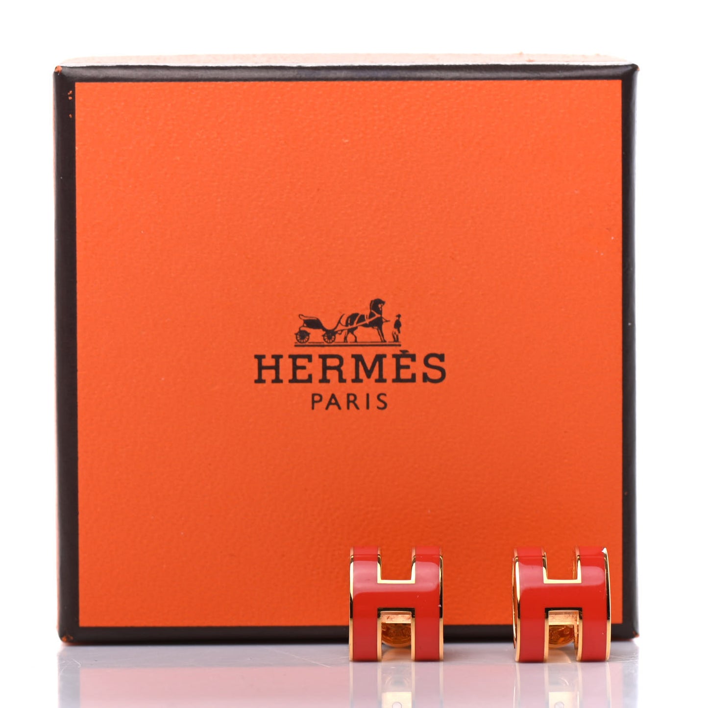 Gold Lacquered Pop H Earrings Rouge Corail