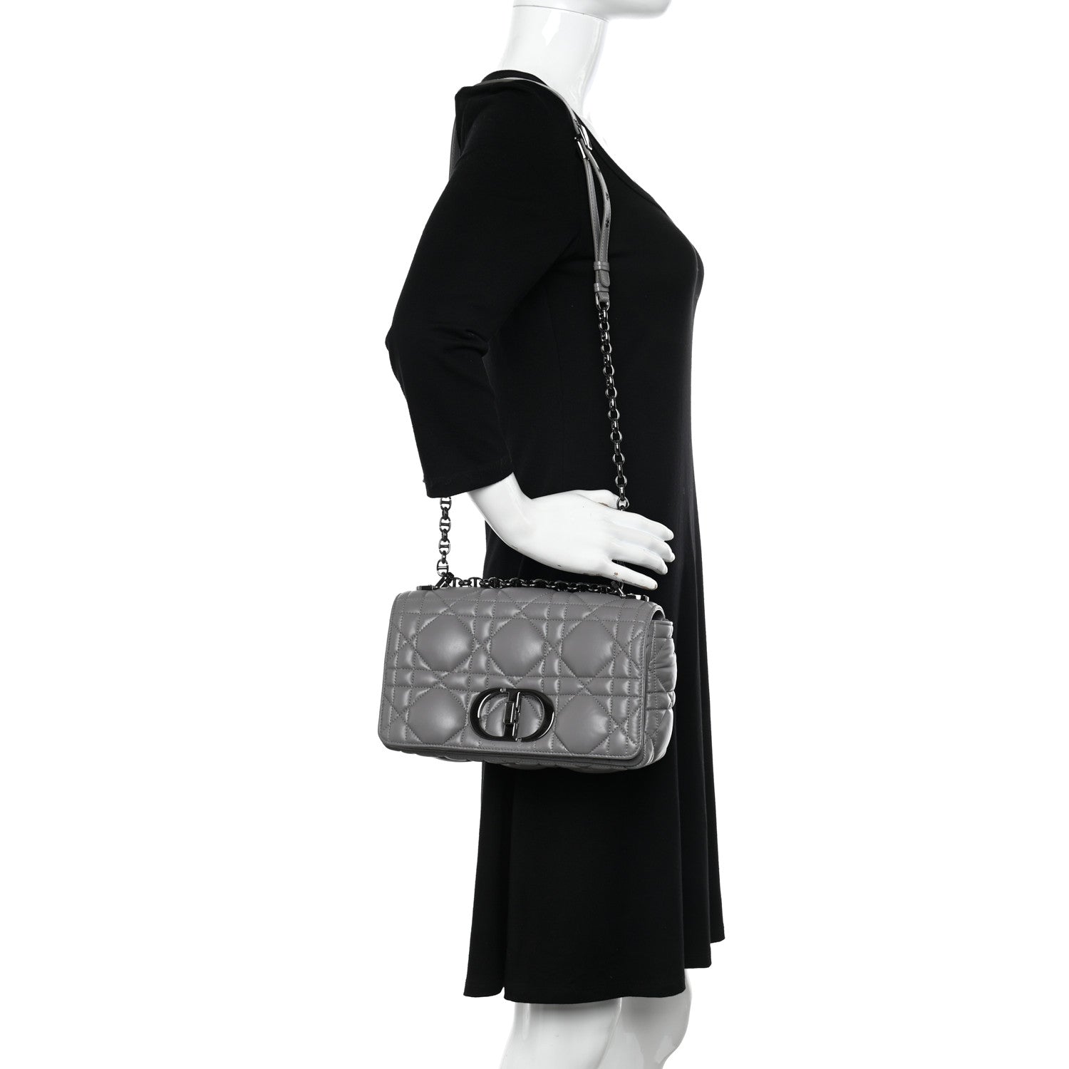 Christian Dior Calfskin Macrocannage Medium Caro Bag Iron Grey 2 of 10