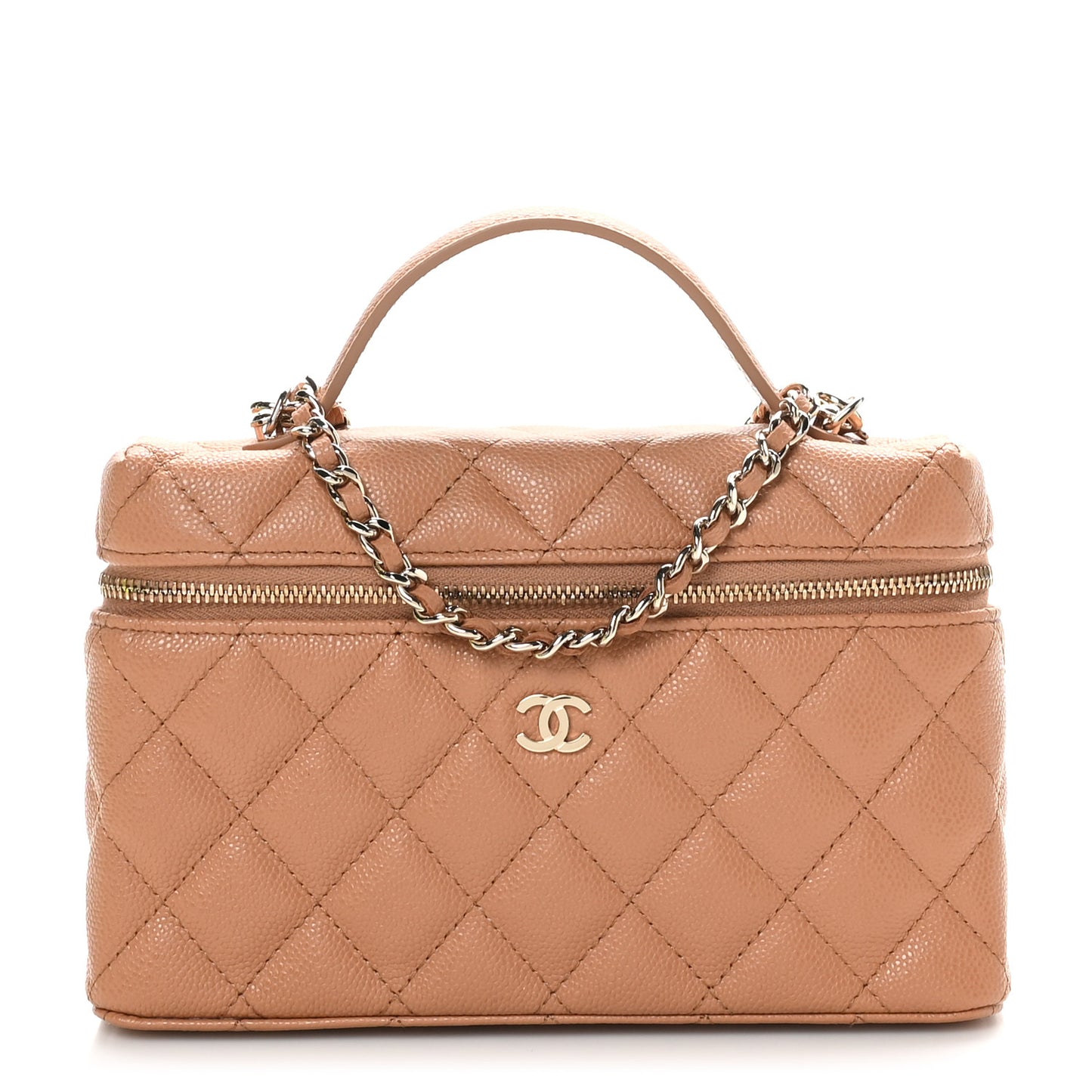 Caviar Quilted Top Handle Slim Vanity With Chain Brown