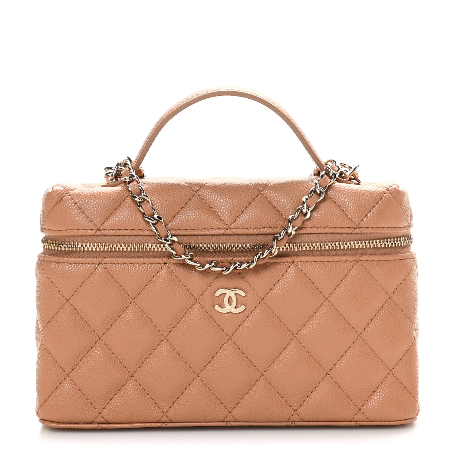 Chanel Caviar Quilted Top Handle Slim Vanity With Chain Brown 1 of 10