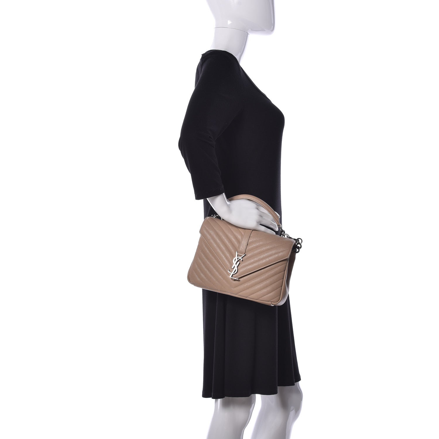 Saint Laurent Sheepskin Matelasse Chevron Monogram Medium College Bag Taupe 3 of 9