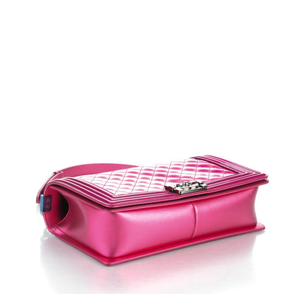 Chanel Metallic Patent Quilted New Medium Boy Flap Fuchsia 4 of 7