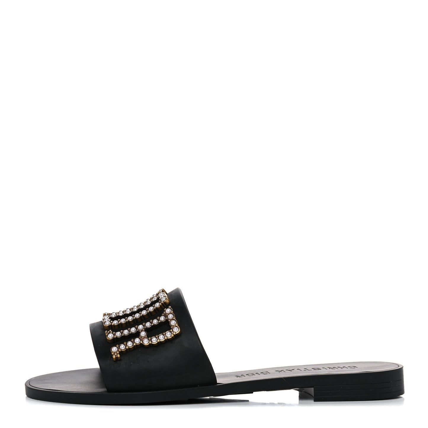 Matte Calfskin Pearl Dio(r)evolution Slide Sandals 39 Black