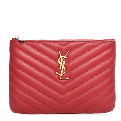 Saint Laurent Calfskin Matelasse Chevron Monogram Pouch Red 1 of 7