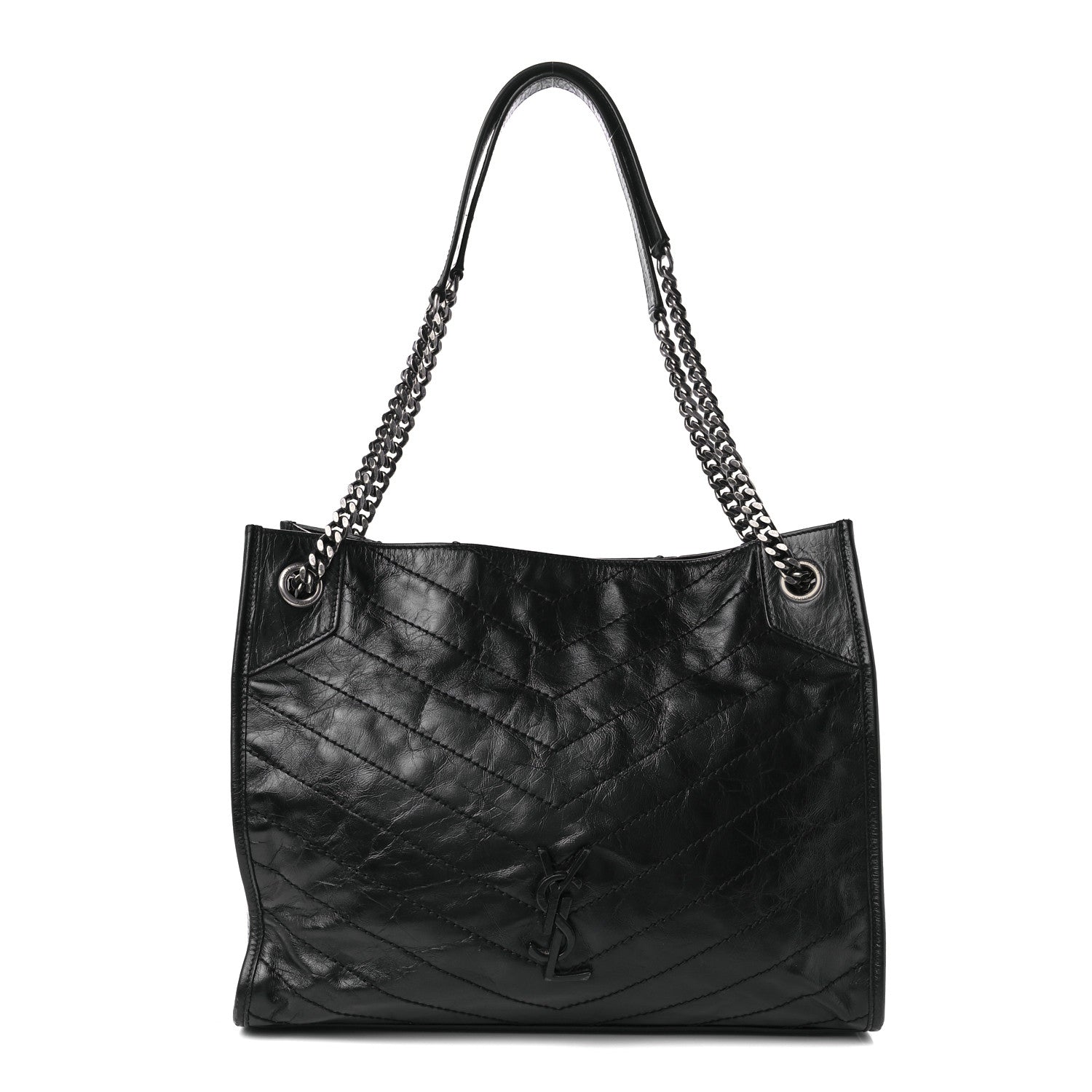Saint Laurent Crinkled Calfskin Matelasse Monogram Medium Niki Shopper Tote Black 1 of 9
