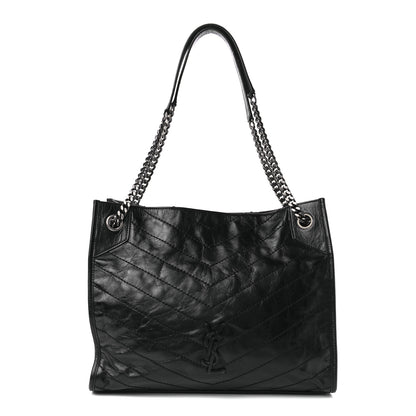 Saint Laurent Crinkled Calfskin Matelasse Monogram Medium Niki Shopper Tote Black 1 of 9