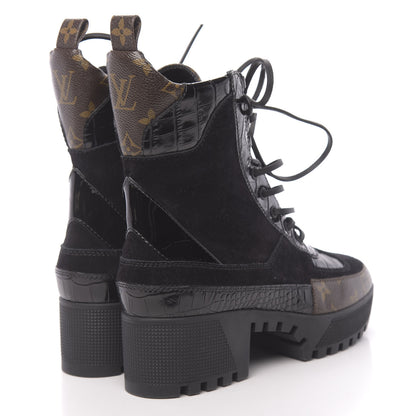 Louis Vuitton Suede Calfskin Monogram Laureate Platform Desert Boots 39 Black 4 of 8