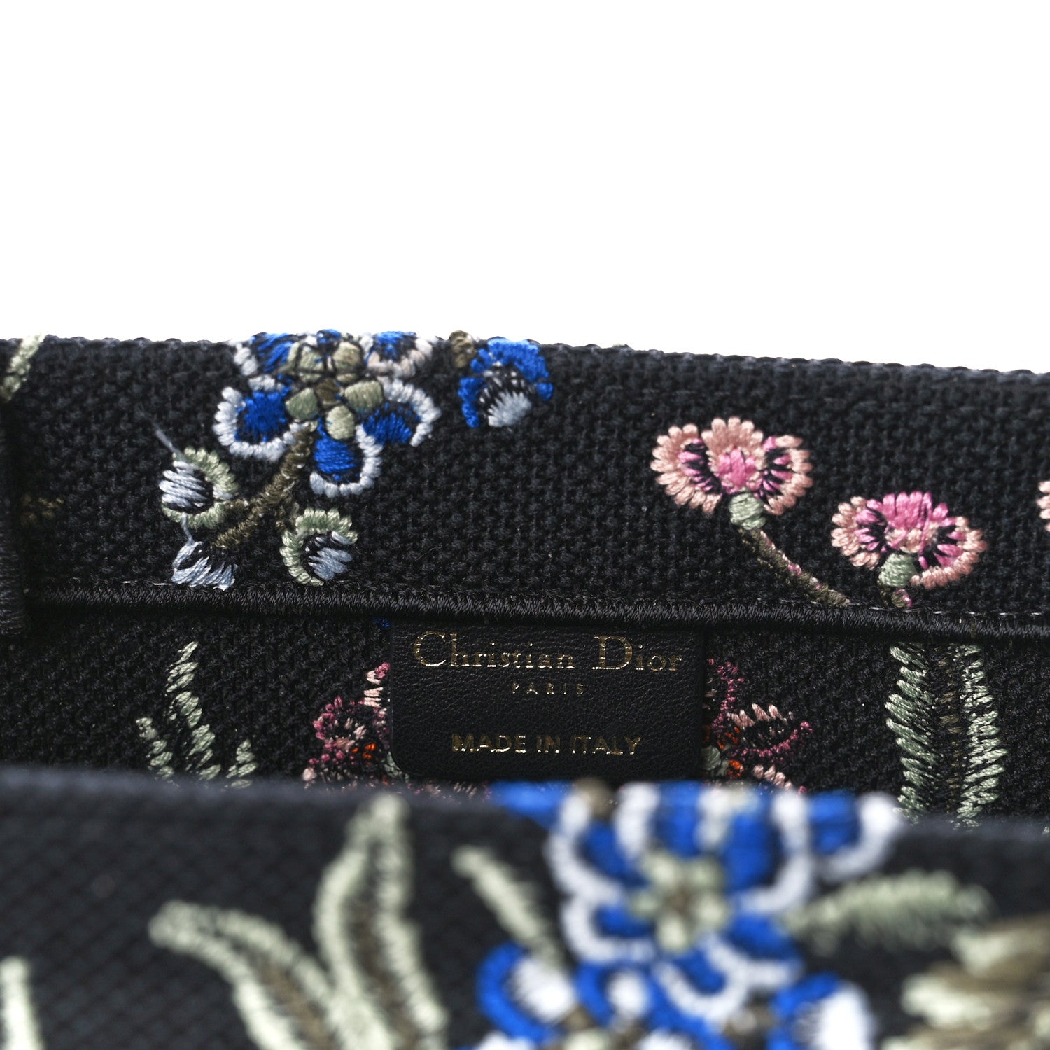 Christian Dior Raffia Embroidered Petites Fleurs Medium Book Tote Navy Blue Multicolor 6 of 11