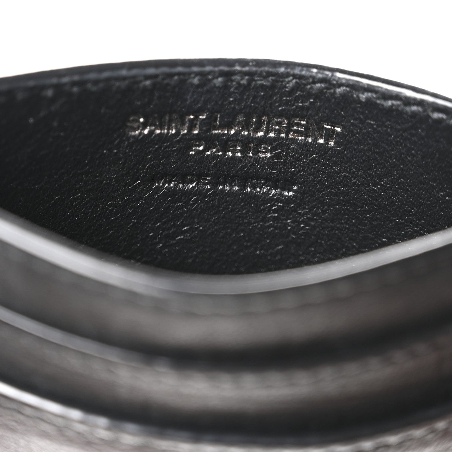 Saint Laurent Calfskin Crocodile Embossed Monogram Credit Card Case Black 6 of 8