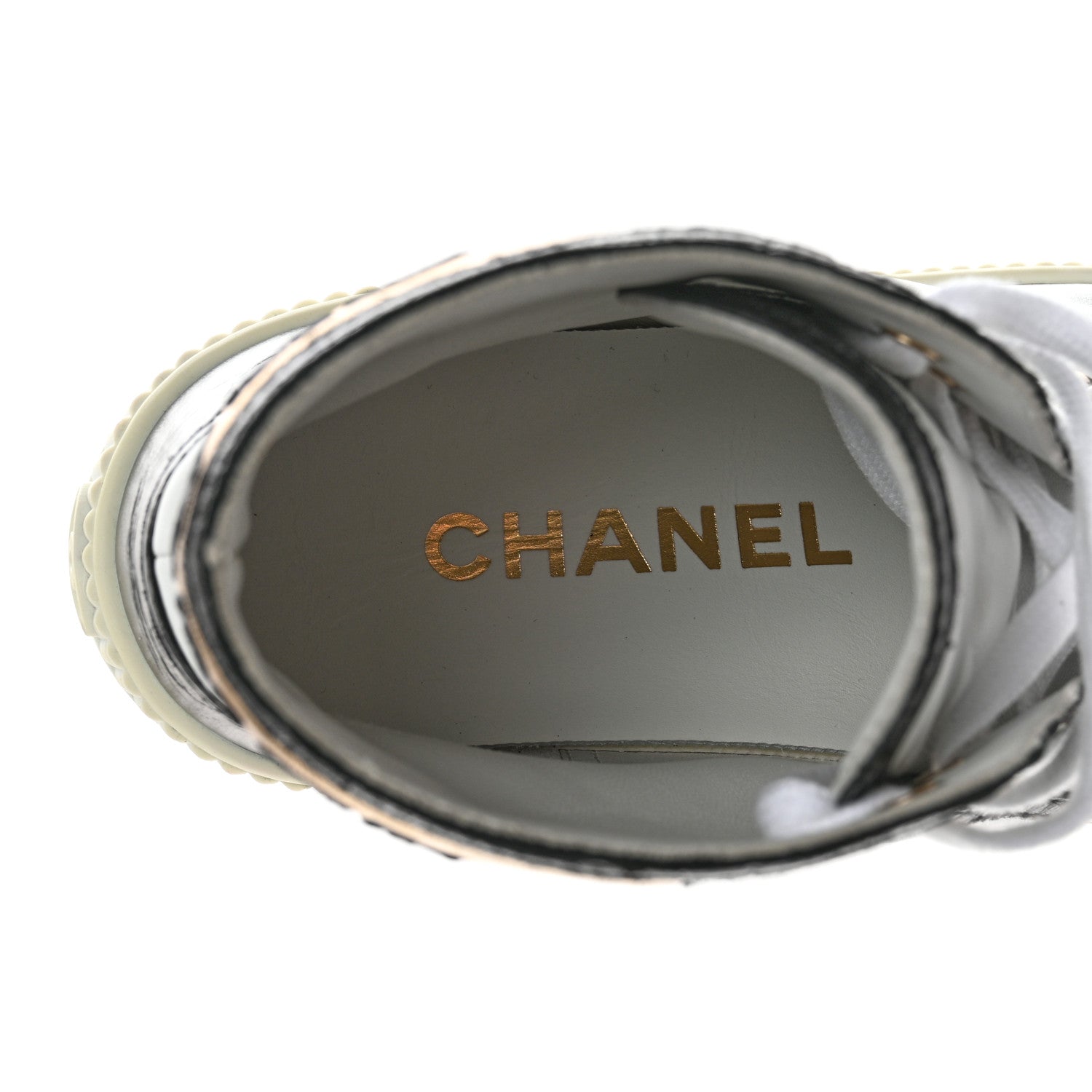 Chanel Aged Calfskin Lace Up Cap Toe Sneakers 37 White Gold 7 of 9