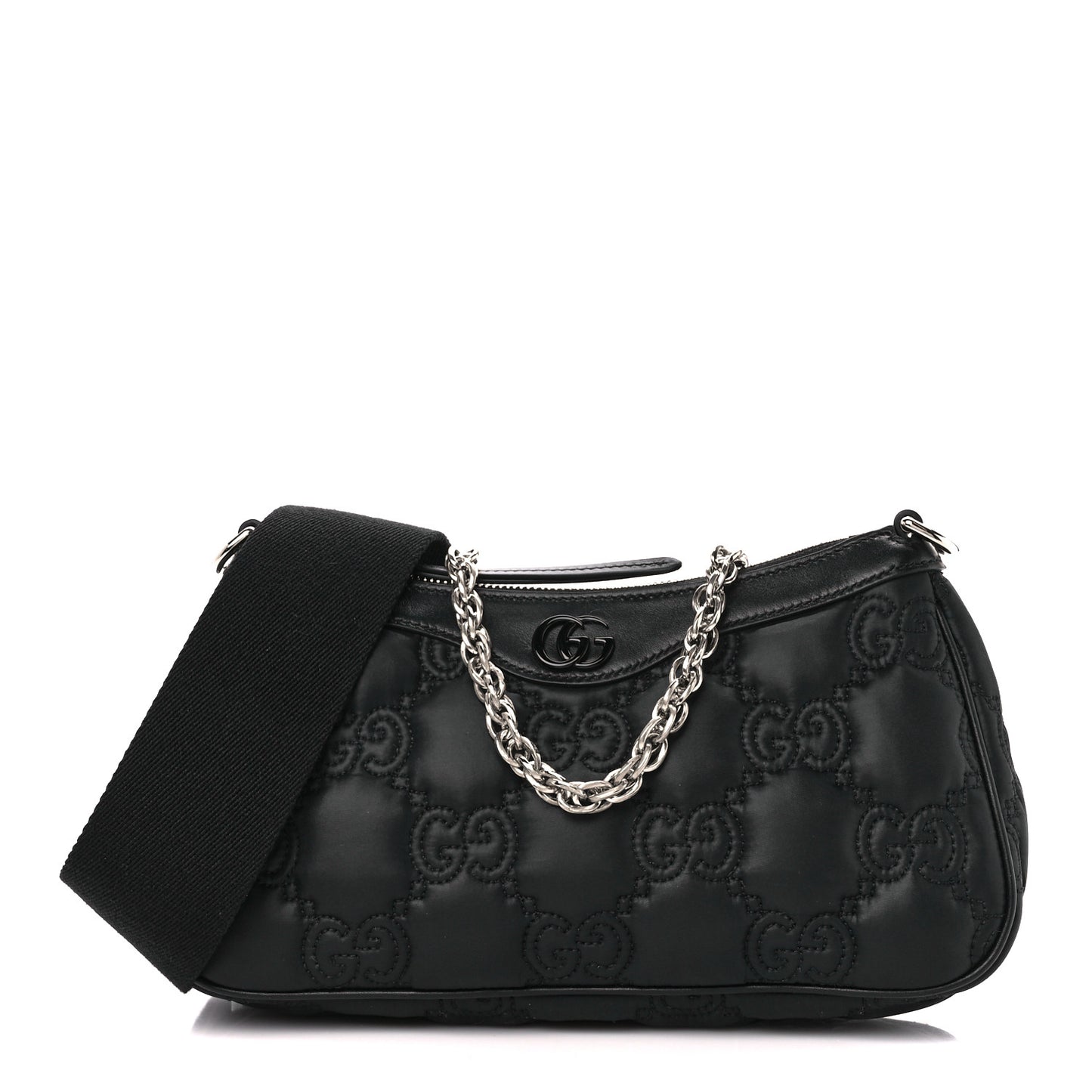 Nylon Calfskin Enamel GG Matelasse Chain Handbag Black