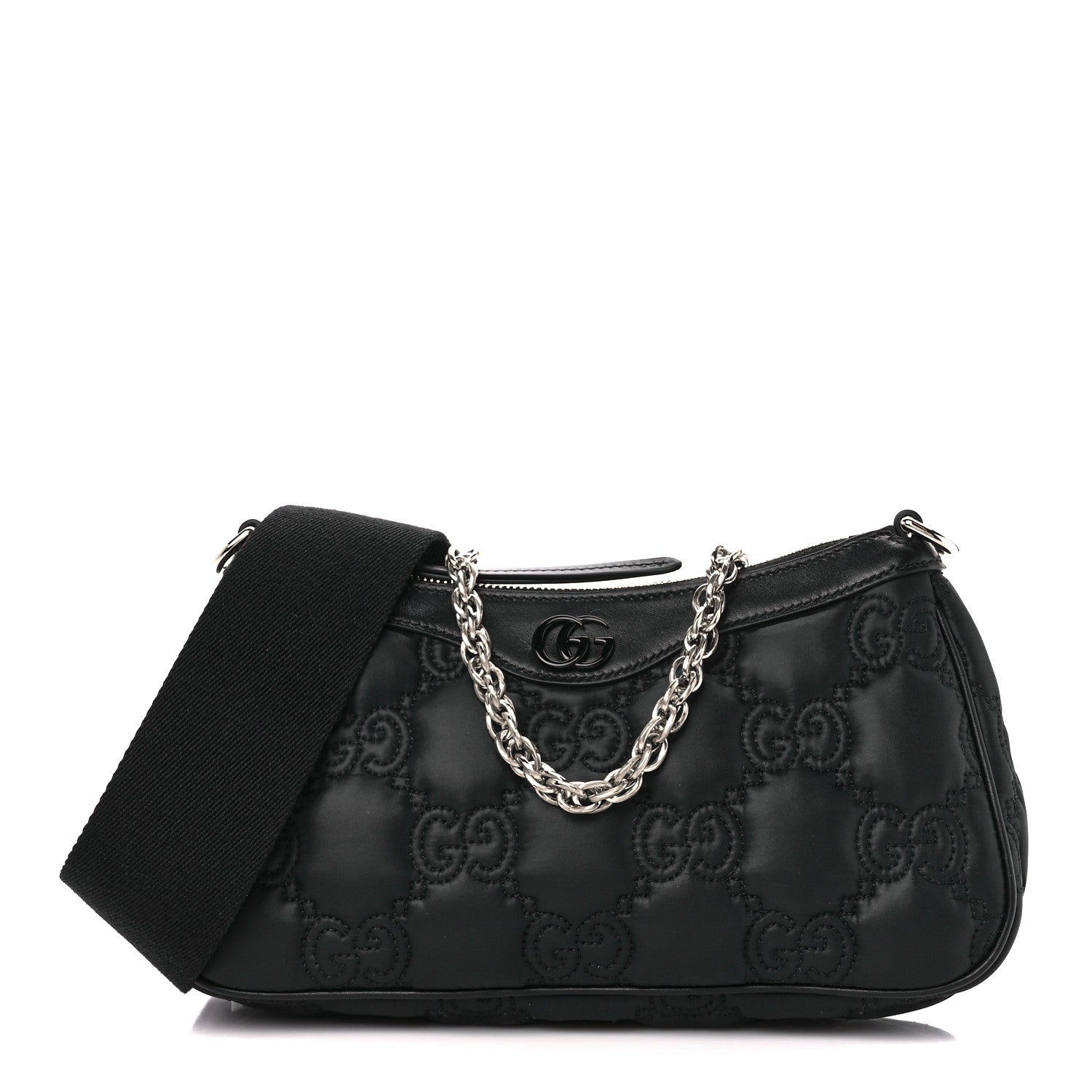 Gucci Nylon Calfskin Enamel GG Matelasse Chain Handbag Black 1 of 10