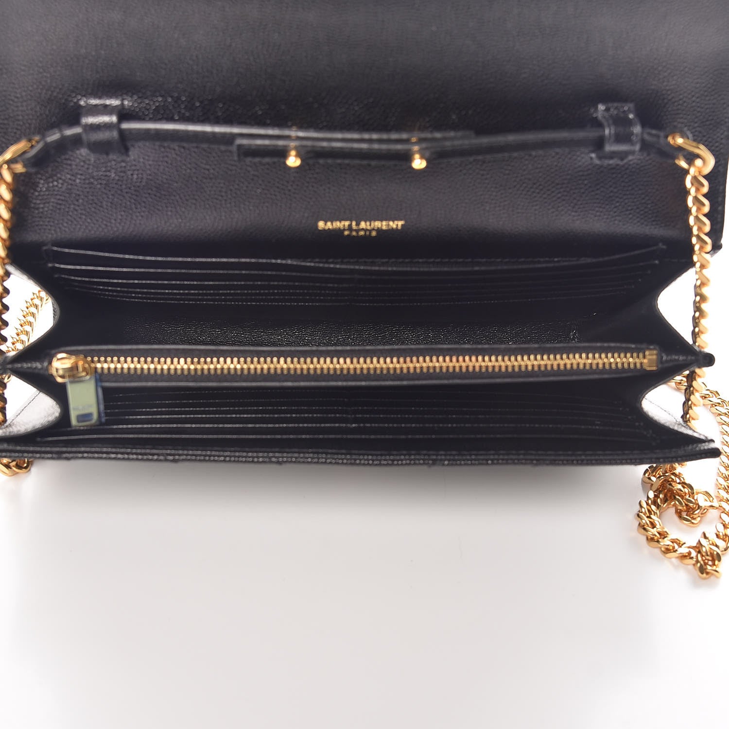Saint Laurent Grain De Poudre Matelasse Chevron Monogram Chain Wallet Black 7 of 10