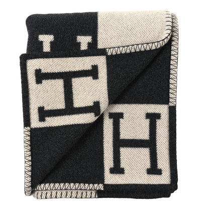 Hermes Wool Cashmere Avalon Blanket Ecru Gris Fonce 2 of 3