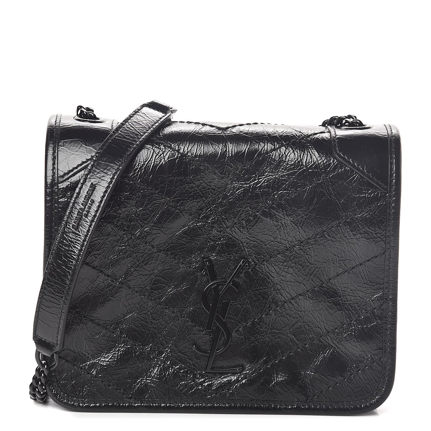 Crinkled Calfskin Matelasse Monogram Niki Chain Wallet Black