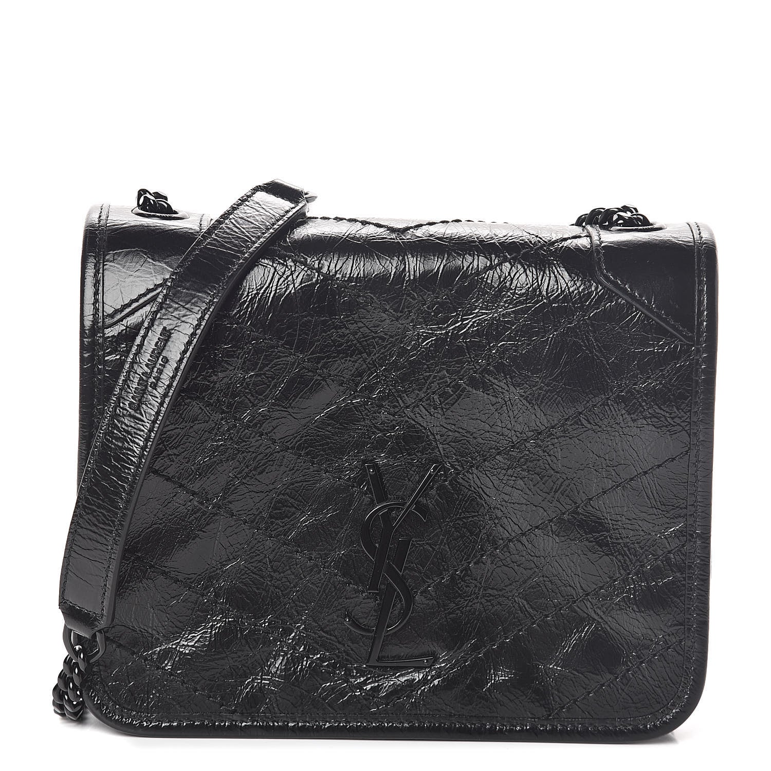 Saint Laurent Crinkled Calfskin Matelasse Monogram Niki Chain Wallet Black 1 of 9