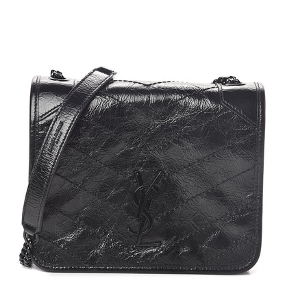 Saint Laurent Crinkled Calfskin Matelasse Monogram Niki Chain Wallet Black 1 of 9