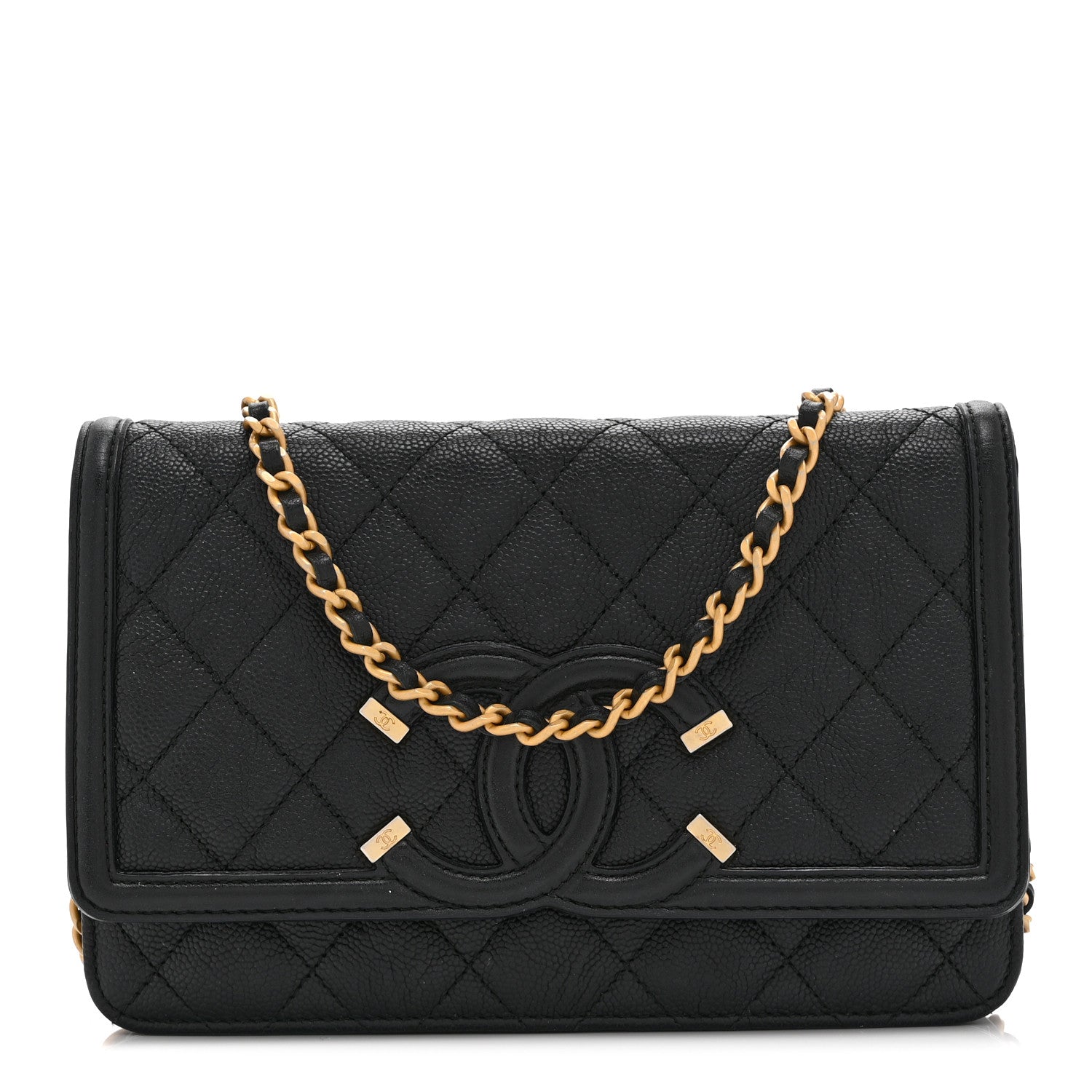 Chanel Caviar Quilted CC Filigree Wallet On Chain WOC Black 1 of 11