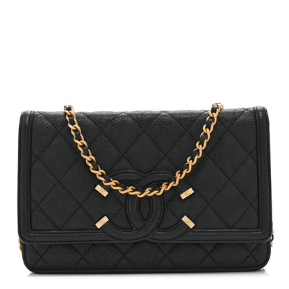 Chanel Caviar Quilted CC Filigree Wallet On Chain WOC Black 1 of 11